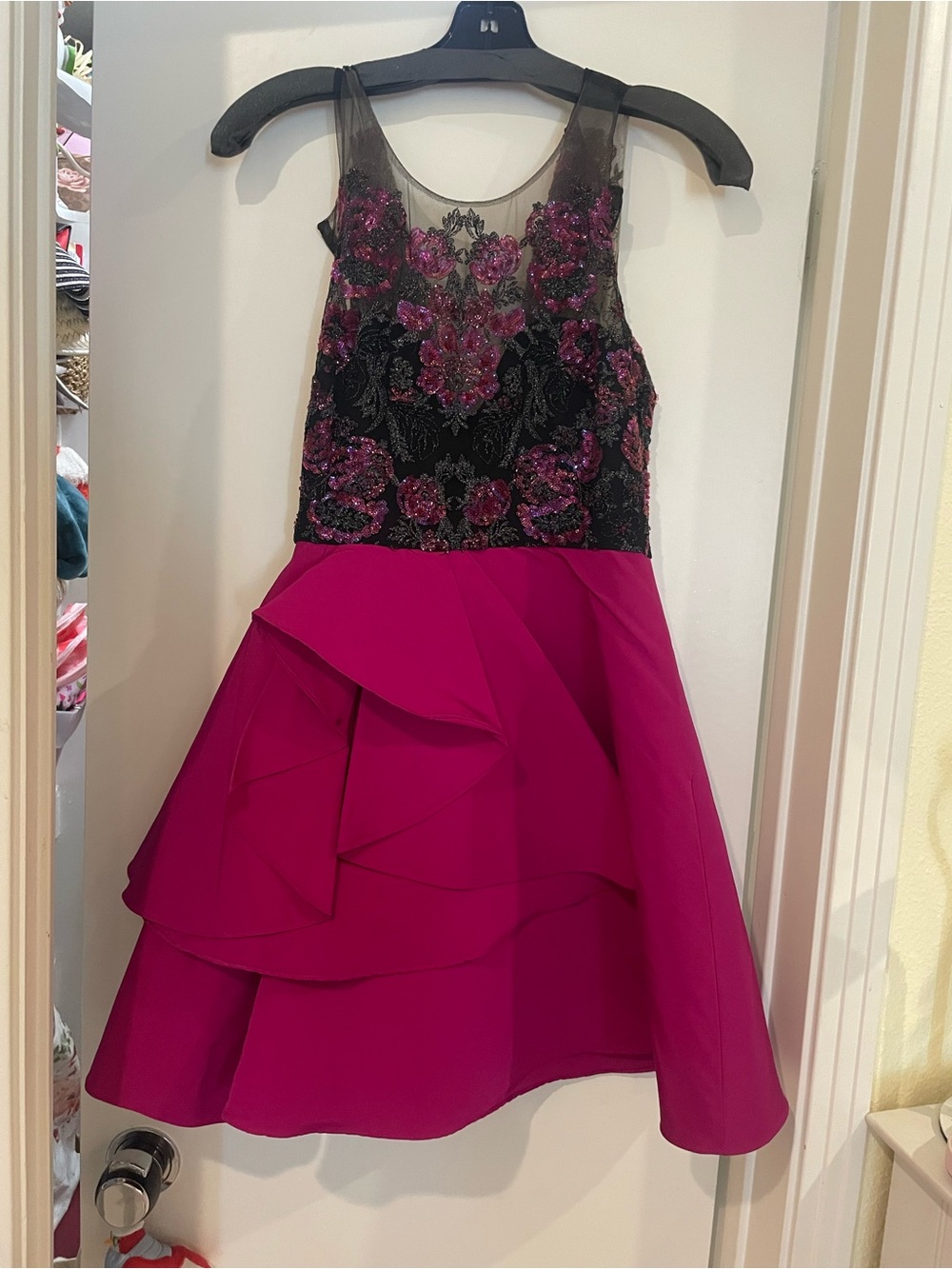 Fuchsia Floral Embroidered Party Dress
